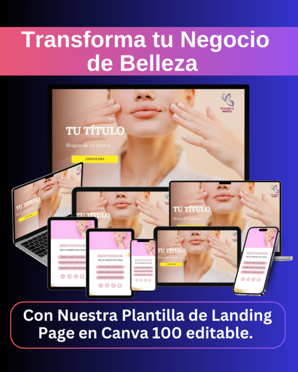Transforma tu Negocio de Belleza con Nuestra Plantilla de Landing Page en Canva! 100% editable.